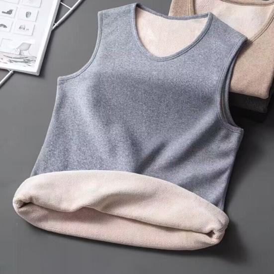Men Vest V-Neck Sleeveless Slim Fit Pullover Tops Solid Color Casual Base Shirt Thickened Velvet Lining Camisole