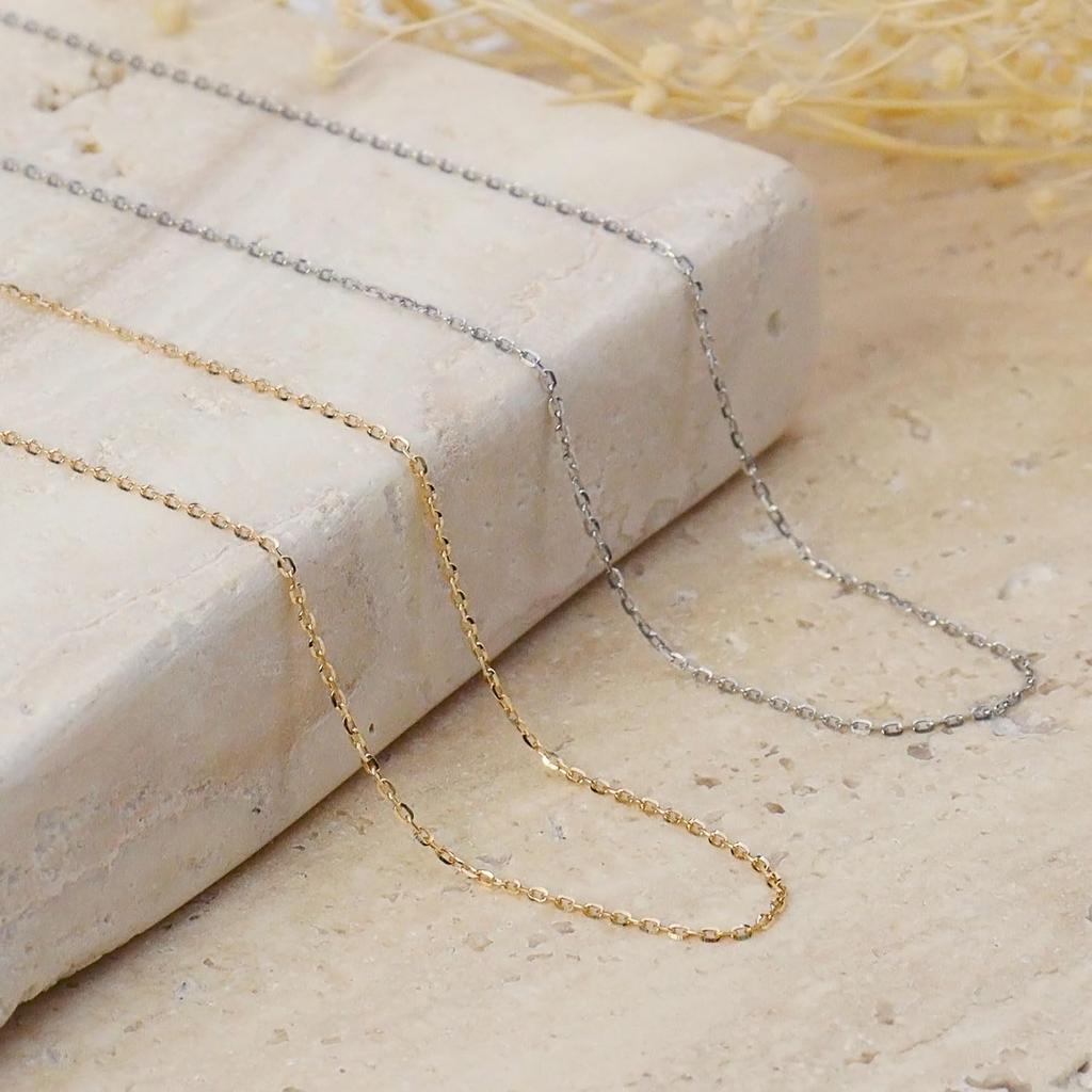 Lala Christie Gold Chain Necklace, 18K Gold, Shine Cut Azuki Bean, 0.7mm Wide, Approximately 0.9g, Up To 45cm Long, Adjustable Length, Lc97-0024