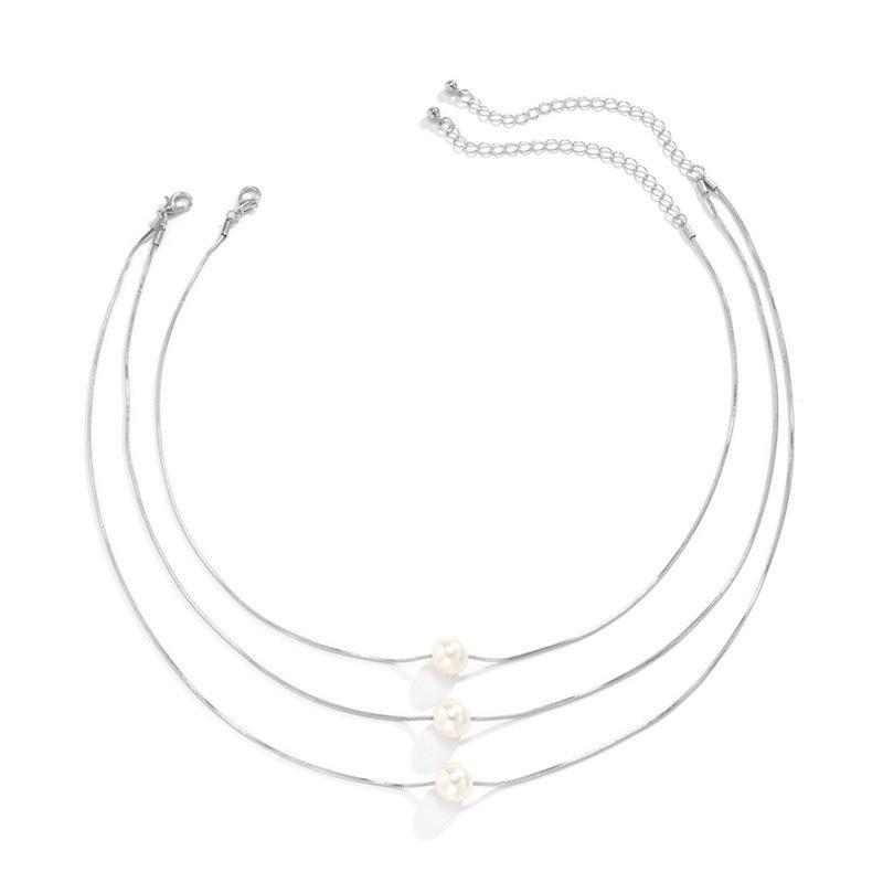 Ретро-ожерелье из искусственного жемчуга с многослойной цепочкой-змейкой на ключицу для женщин