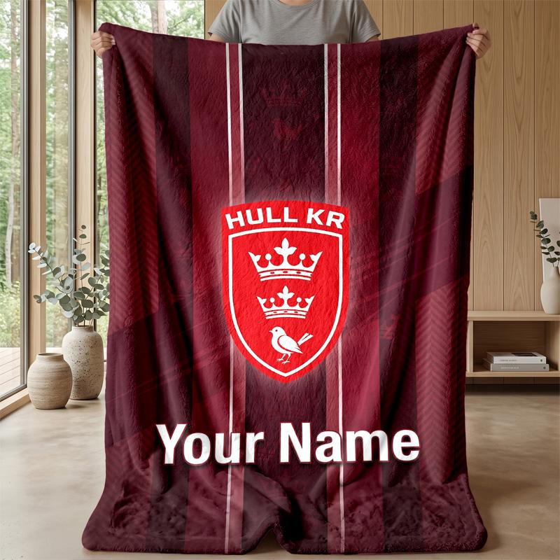 Hull KR Custom Flannel Throw Blanket Print Your Name Text Soft Warm Blanket Holiday Present
