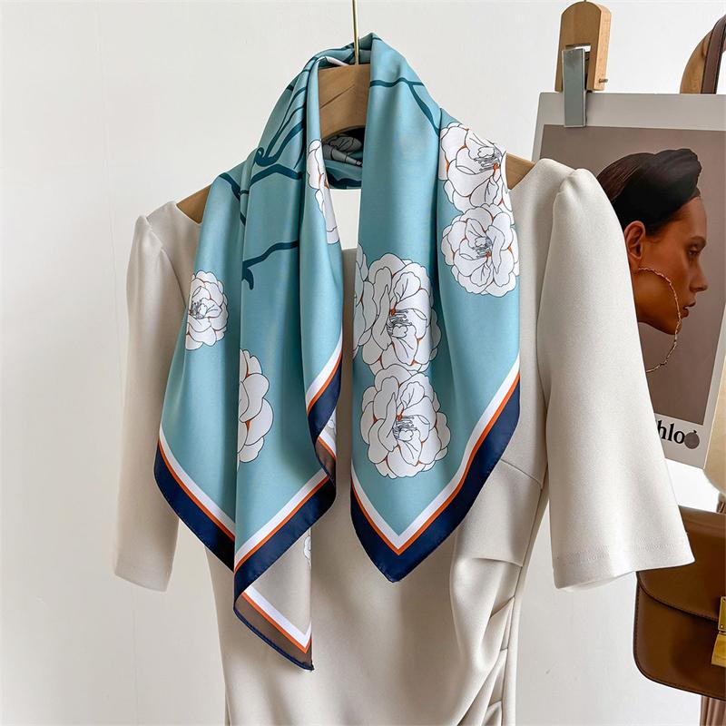 70cm Luxury Brand Square Scarf Design Double Side Shawl Wrap Print Twill Silk Women Hijab Female Foulard Headband Bandana