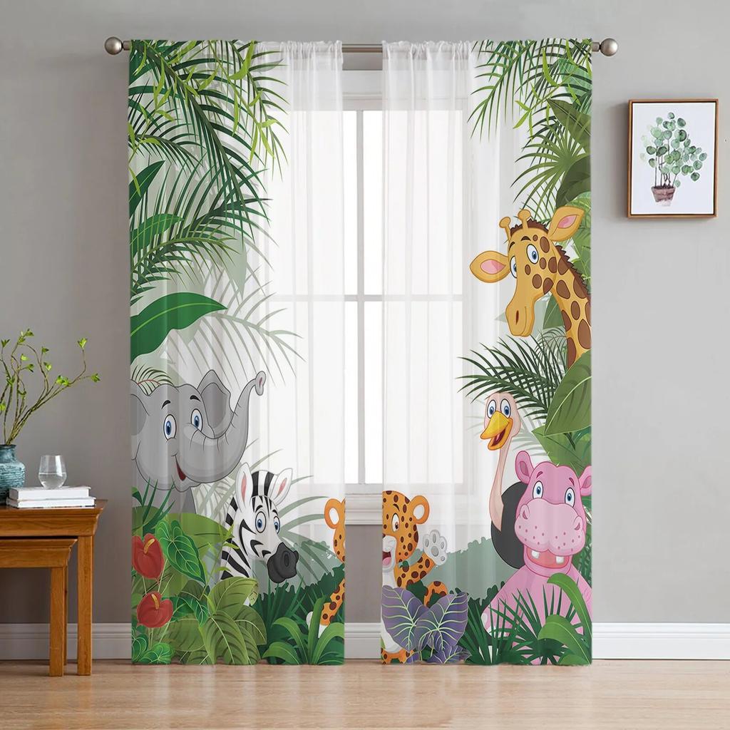 Tropical Plants Sheer Window Curtains for Living Room Girl Bedroom Tulle Curtains Kitchen Veil Chiffon Drapes