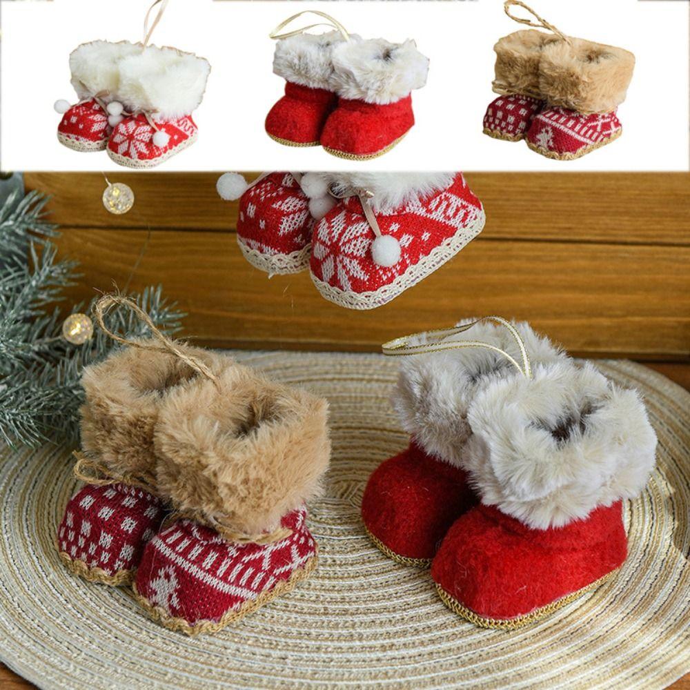 Plush/Cloth Christmas Boots Pendant Decorative Plush Christmas Tree Pendant Festival Party