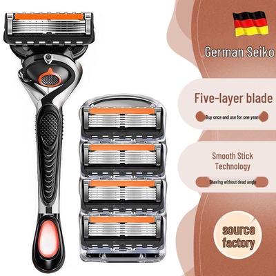 Портативная пятислойная мужская бритва с ручным управлением и вращающейся головкой - Оранжево-черная, Острая, Прочная, Моющаяся