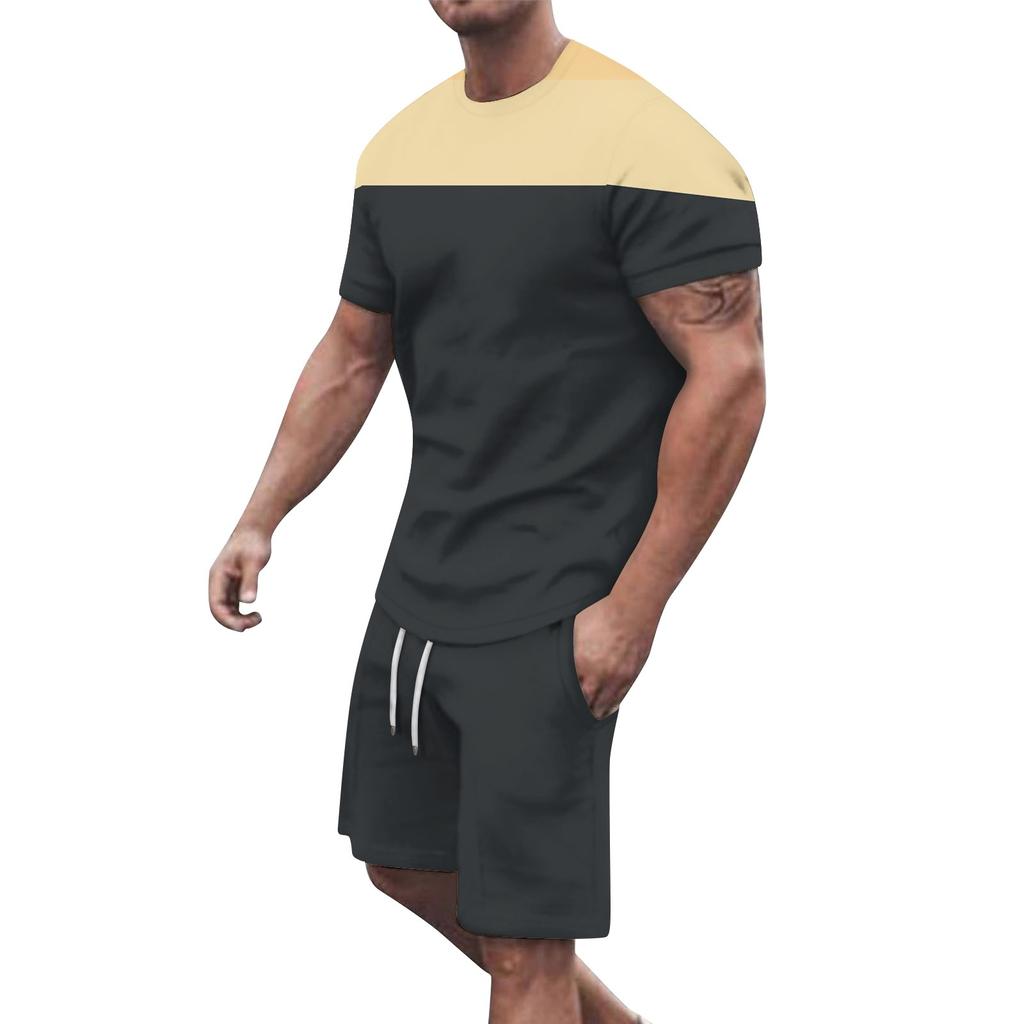 Мужские однотонные шорты с короткими рукавами и открытыми плечами, дышащий мужской повседневный комплект из 2 предметов