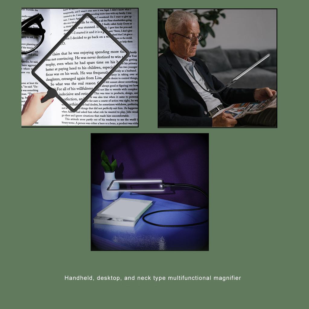 Magnifying Glass LED Cordless Neck Hanging Reading Magnifier 3X Magnification Gooseneck High Definition Magnifier for Seniors