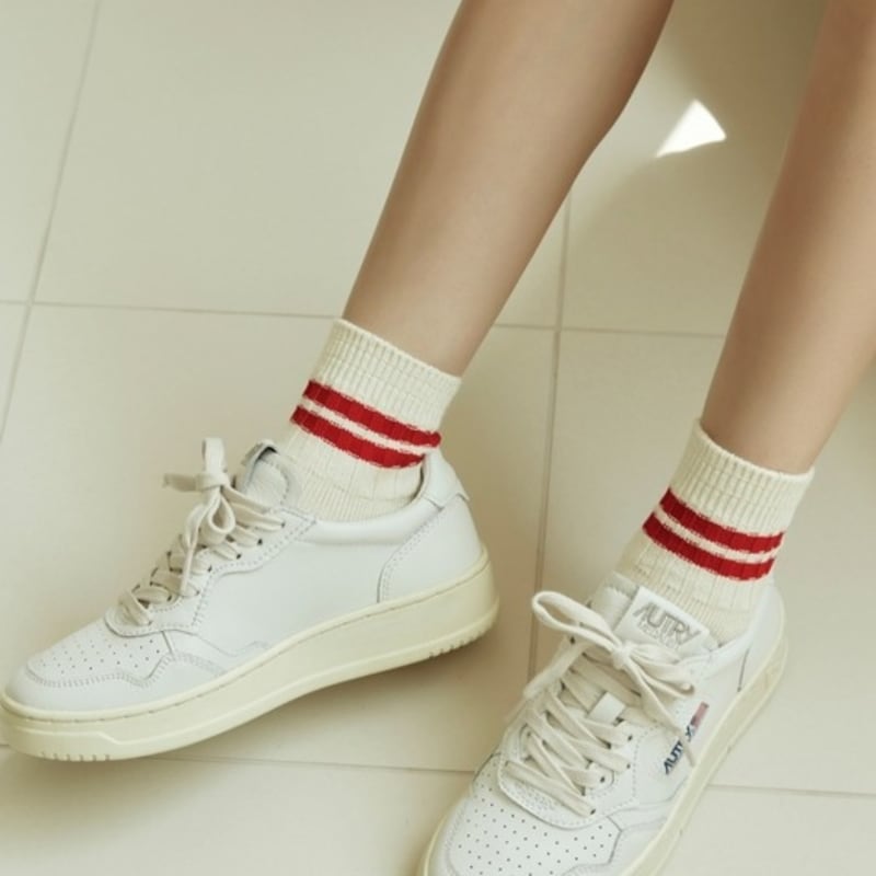 Женские утолщенные носки до щиколотки ENRICH - Низкие белые (красный)