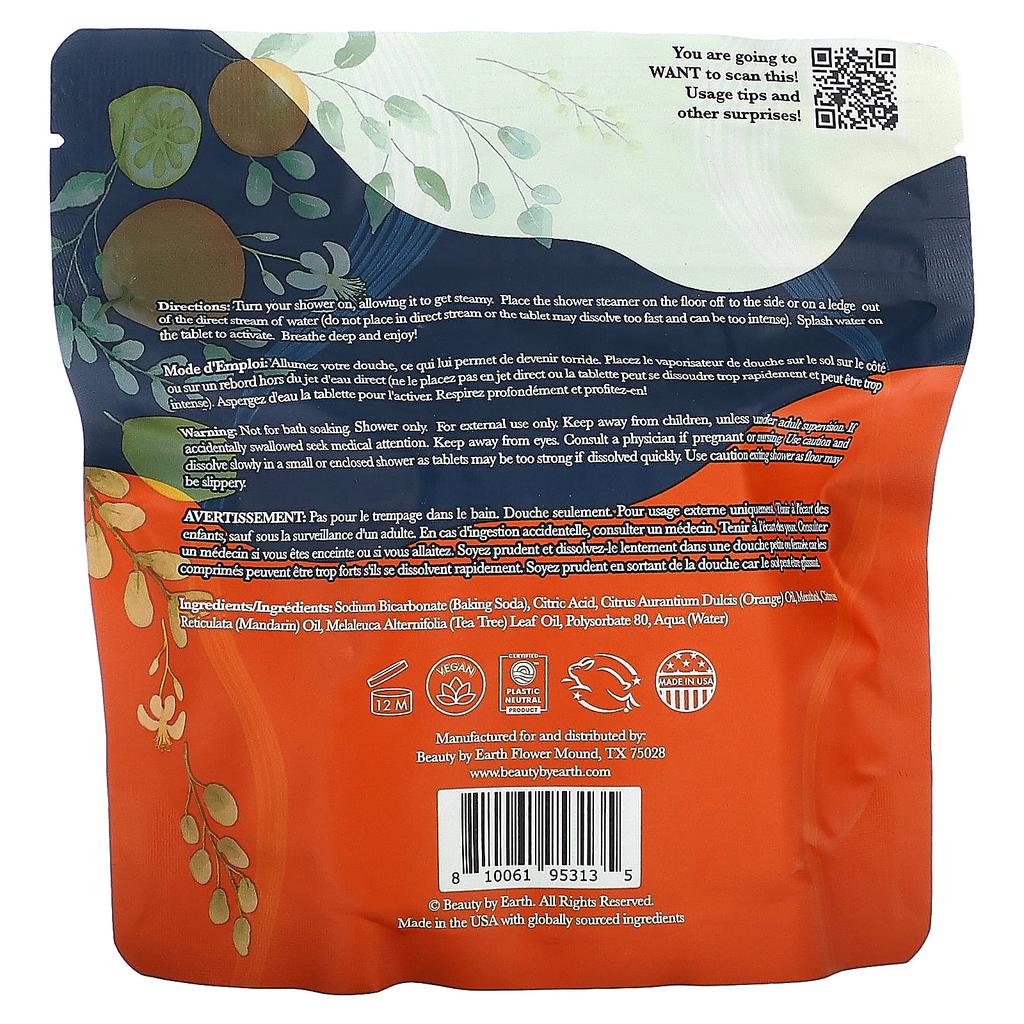 Beauty By Earth Burst of Energy Shower Steamer, Citrus, 7 Tablets, 198g (7oz)