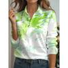 Women's Shirts Gradient Print Blouse Lapel Neck Blouse Women Long Sleeve Bohemian Vacation Shirts Womens Clothes Female Clothing