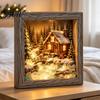 Snowy Cabin Ornament Christmas Night Light Picture Frame, Vintage Wooden Frame 3D Mini Snow Scene Landscape Lamp, Desktop Atmosphere Decor for Bedroom
