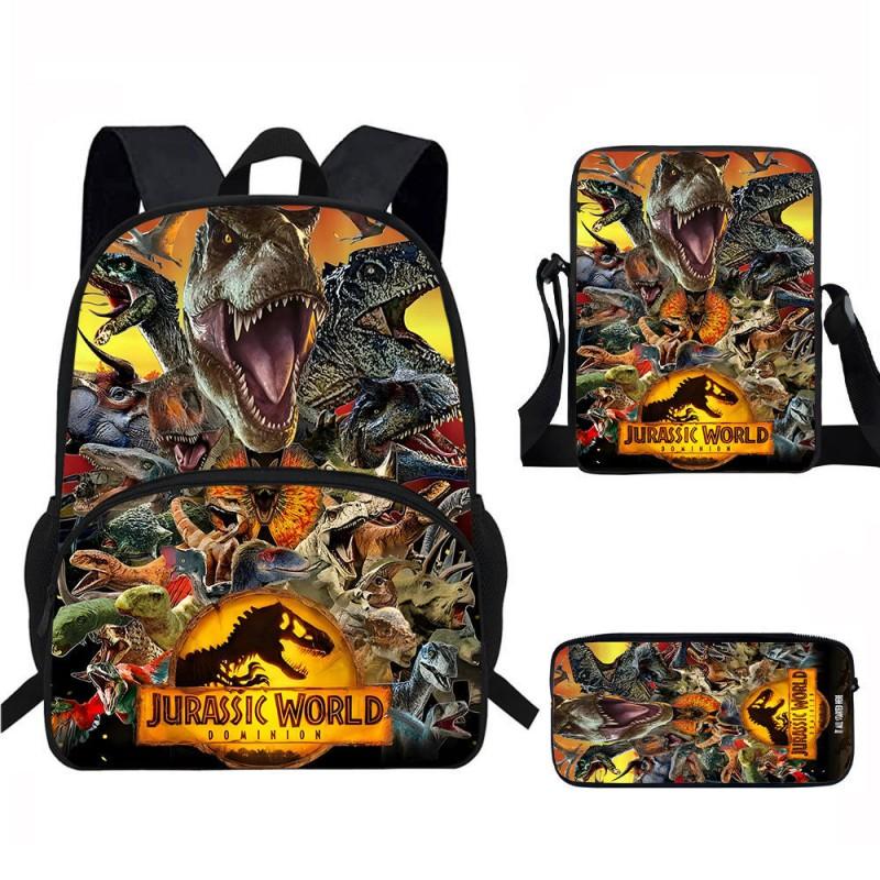 Kids Dinosaur Backpack Set Elementary School Oxford Fabric Ergonomic Back Support Breathable Lightweight 3-Piece Kit