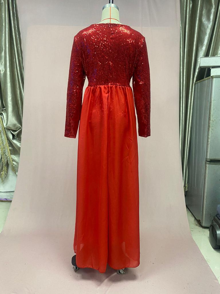 Элегантное платье с длинными рукавами и пайетками для женщин, осень/зима 2025 г.