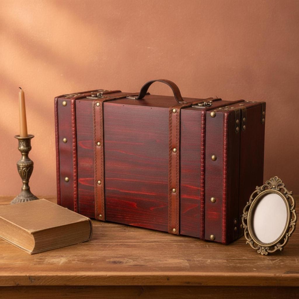 Wooden Storage Box Rustic Vintage Suitcase AntiqueInfluenced Decorative for Collectors,