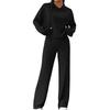 2 Pcs/Set Women Hoodie Pants Suit Drawstring Thread Long Sleeves Solid Color Top High Waist Wide Leg Sport Trousers Spring Fall Tracksuit