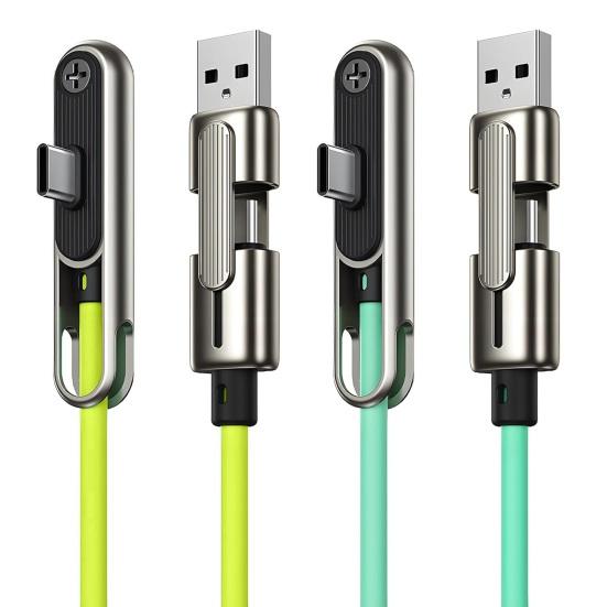 Быстрозарядный USB-C кабель 240 Вт со складной подставкой для телефона, двойная головка USB-A и USB-C, быстрое зарядное устройство, силиконовый, не запутывающийся, шнур для зарядки с передачей данных 480 Мбит/с