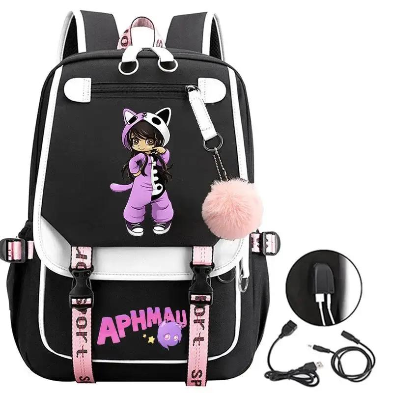 Рюкзаки с принтом Aphmau, модные школьные сумки с USB-зарядкой для девочек-подростков, сумка для ноутбука, мультяшный рюкзак для книг, студенческий рюкзак