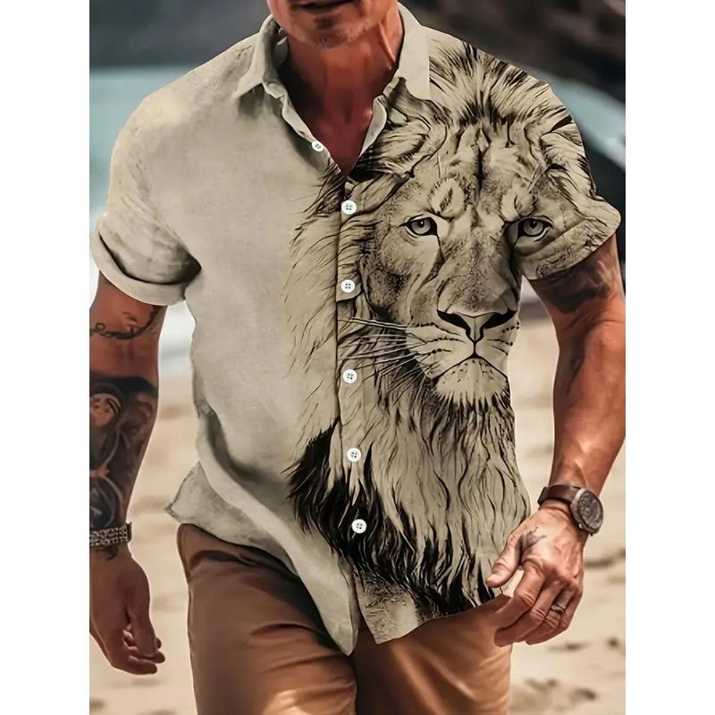 Summer Street Fashion Men's Short Sleeve Shirt 3D Tiger Print Short Sleeve Everyday Loose Comfortable Casual Shirt
