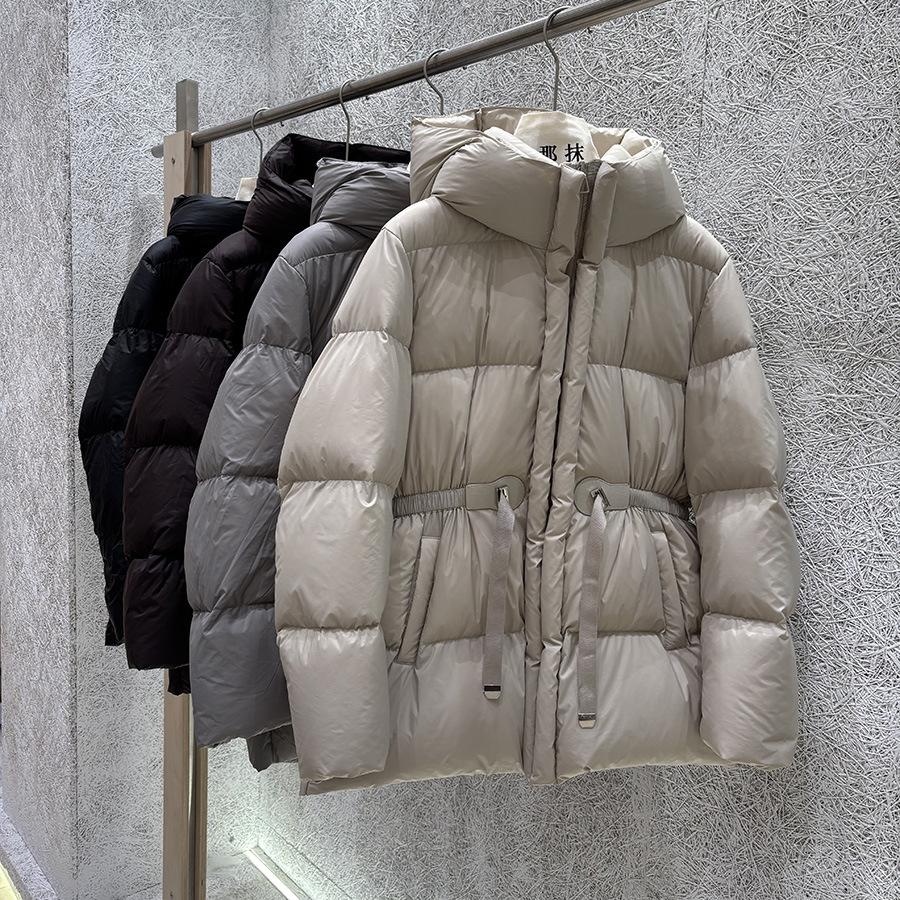 Winter Korean version loose hooded medium and long drawstring waist thick temperament warm winter down jacket