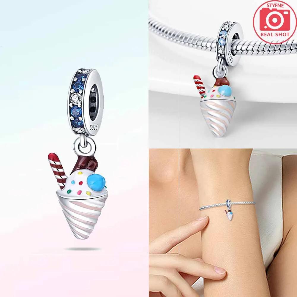 Original Charms Pink Colorful Doughnut Cake Ice Cream Coffee Cup Copper Beads Fit Women Bracelet Jewelry Diy Delicate Gift