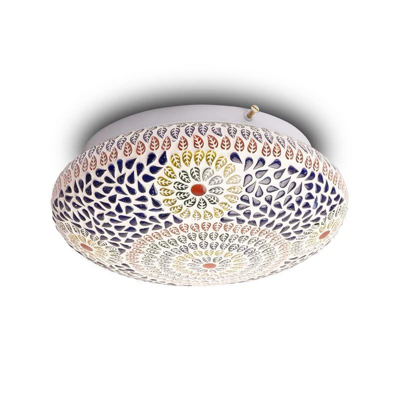 Handcrafted Mosaic Multicoloured Flower Design Glass Ceiling Light
