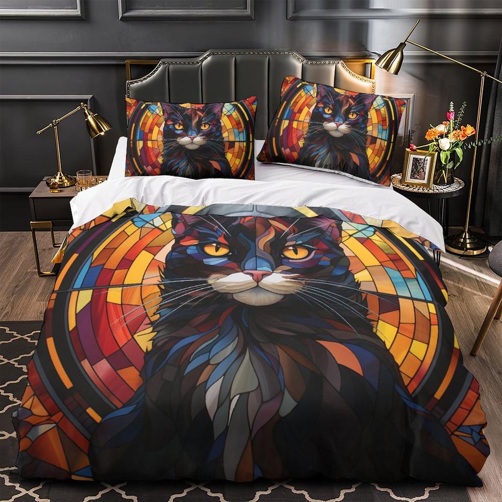 3D Cartoon Animal Bedding Set Cute Cat Down Duvet Cover Pillowcase 2/3pcs Girl Kids Women and Boys Cover