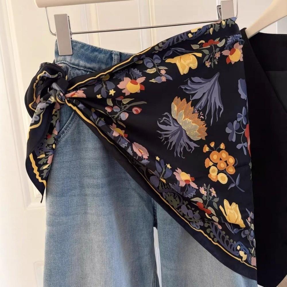 Imitation Silk Women's Necktie Floral Print Waist Belt Versatile Floral Triangle Scarf  Skirts