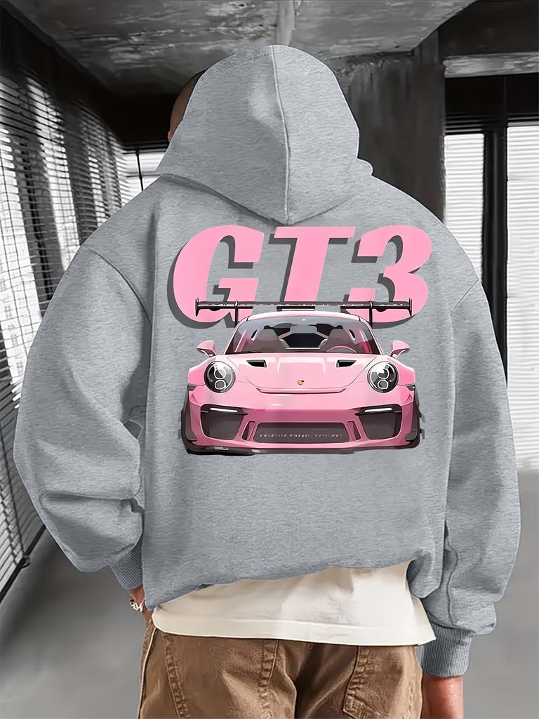 Streetwear trendy men's hooded sweatshirt with a unique GT3 car print. A hip-hop style casual and versatile men's hoodie perfect for autumn and winter