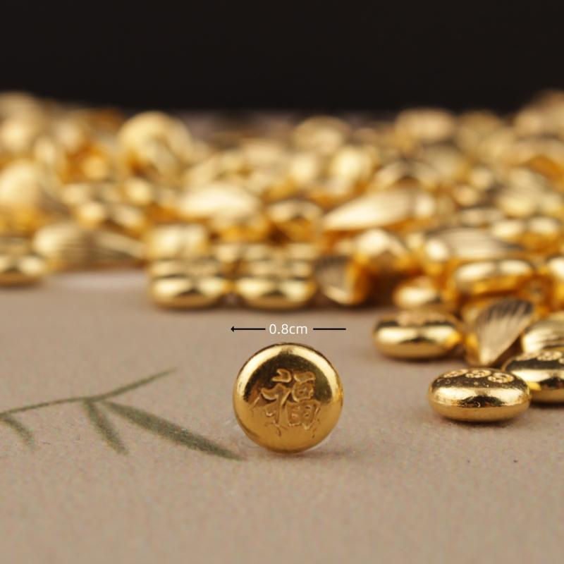 100Pcs Mini Gold Feng Shui Ornaments Wealth Fortune Attracting Gold Ingots Melon Seeds for Holiday Gifts