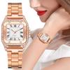 Fashion Luxury Women's Square Watch Diamond Steel Strap Roman Scale Dial Quartz Female Gift Clock Watches
