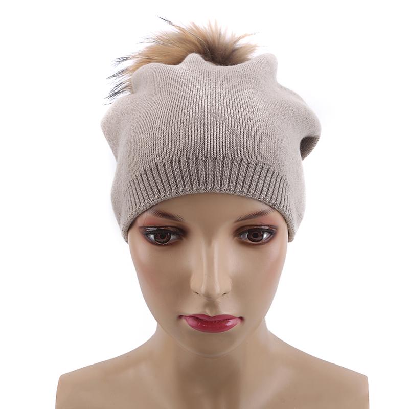 Women Hair Ball Knit Hat Solid Color Wool Headgear Autumn and Winter Outdoor Casual Warm Hat