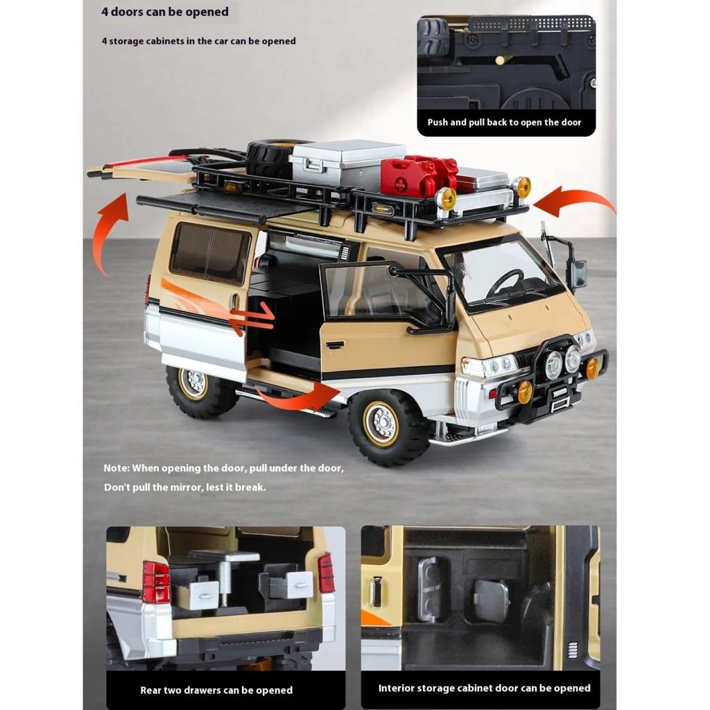 Масштаб 1/24 Mitsubishi Delica Внедорожник Полный привод Минивэн Литой сплав Металлическая модель автомобиля Звук и свет Классическая симуляция Коллекционные