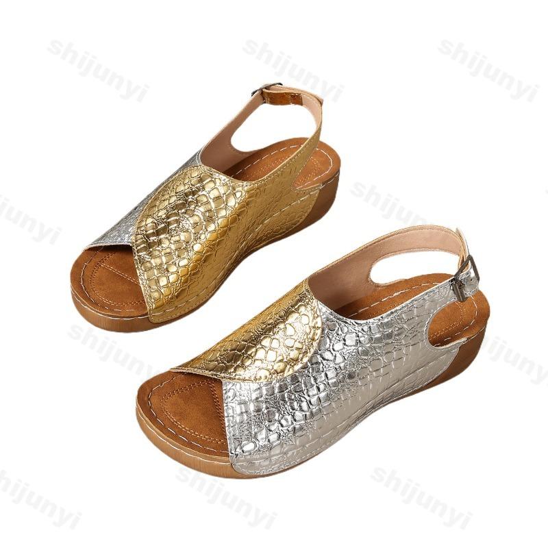 Fashion Fashion Retro Fish Moouth Casual Wedge Heel Slippers for Women 2025 Summer Open Toes Comfortable Back Strap Chunky Beach Sandals