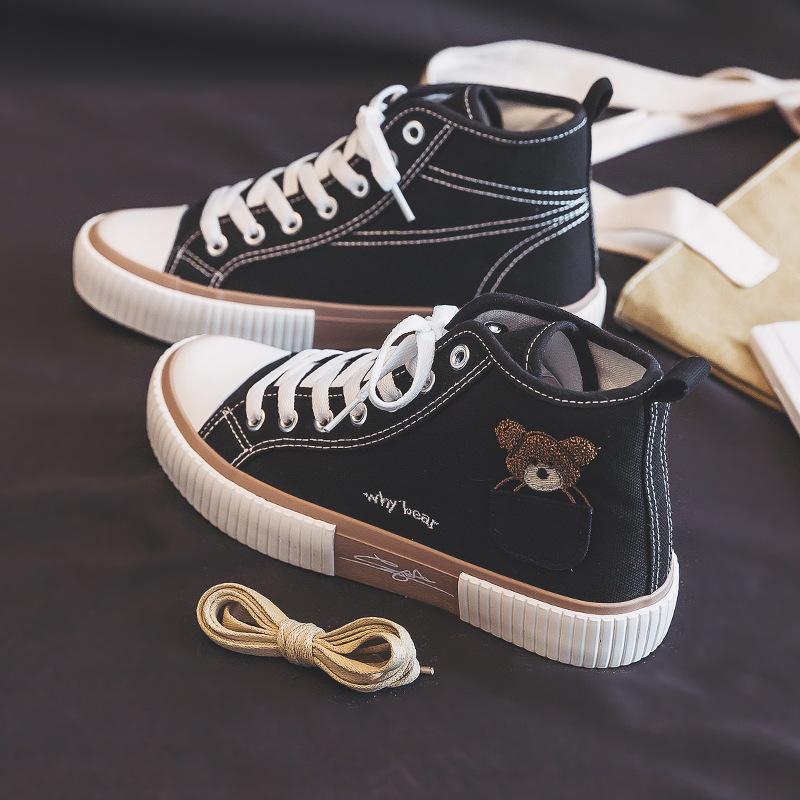 2024 высокие парусиновые туфли для женщин, осенние вулканизированные универсальные кроссовки, студенческая обувь 35-40