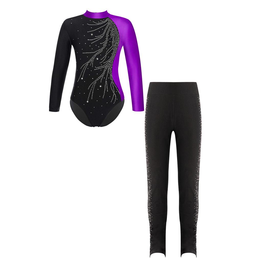 Детская одежда для девочек с длинным рукавом для балета, гимнастический купальник, танцевальный костюм для соревнований по фигурному катанию с брюками