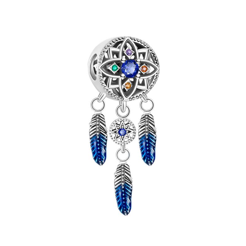 Медные инкрустированные цирконами подвески-перья, бусины, луна, ловец снов, подвески, подходят для оригинального браслета Pandora, ожерелья, DIY украшения