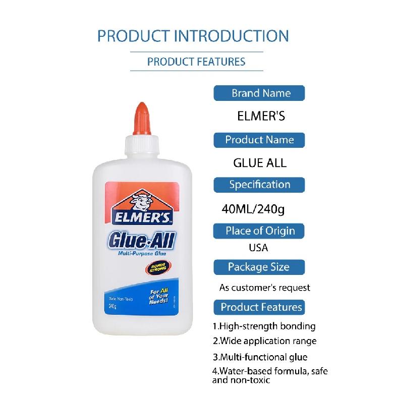Original Elmers Glue All Purpose Glue-All White Glue 40ML/240g Non-Toxic Washable Glue for Slime