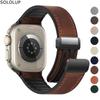 Ремешок из натуральной кожи и силикона для Apple Watch Ultra 2/1 49 мм, магнитная пряжка, ремешок-браслет для iWatch Series 10 9 8 7 6 5 4 SE 46 42 45 44 41 мм