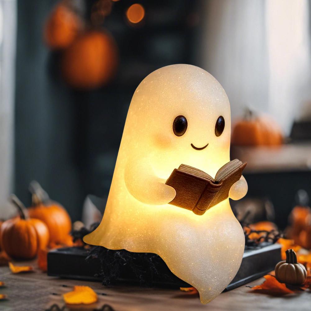 Cute Ghost Reading Book Lamp Halloween Ghost Night Light Ghost Reading Night Light Halloween Decor for Bedroom Study Room Reader