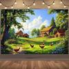 1 фон с пейзажем фермы с курицей, амбаром, зеленым и синим небом - фон в деревенском стиле