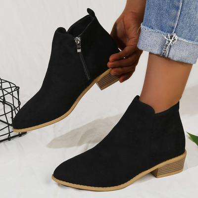Модные женские ботинки Осень Однотонные Заостренный носок Замшевые На толстом каблуке Ботильоны Женские Большой размер 43 Молния На низком каблуке Ботильоны