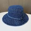 Bucket hat women's spring and summer wide brim face mask basin hat versatile retro washed denim sun hat student travel sun protection hat