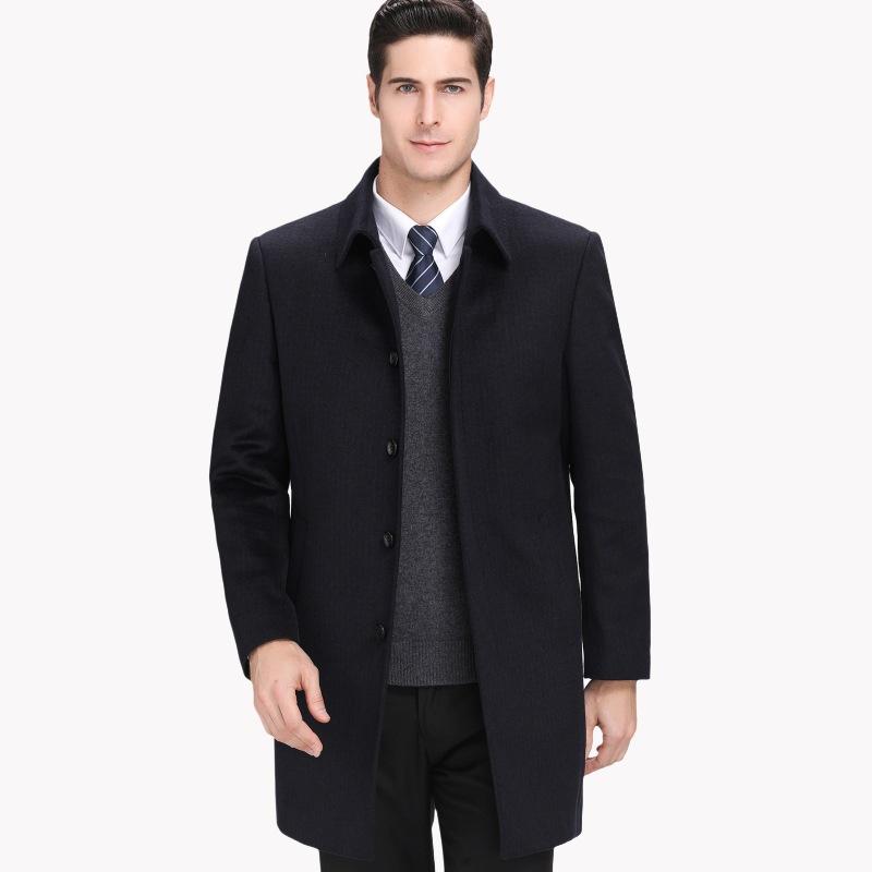 Зимнее шерстяное пальто с лацканами, пуховик для мужчин среднего возраста со съемной подкладкой, белый утиный пух, средней длины