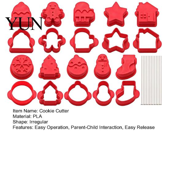 Easy Release Cookie Molds 10 Pairs Christmas Cutter Set, Biscuit Stamp Mold with Pop Sticks, Gingerbread Festive Party Baking Supplies Man Tree House
