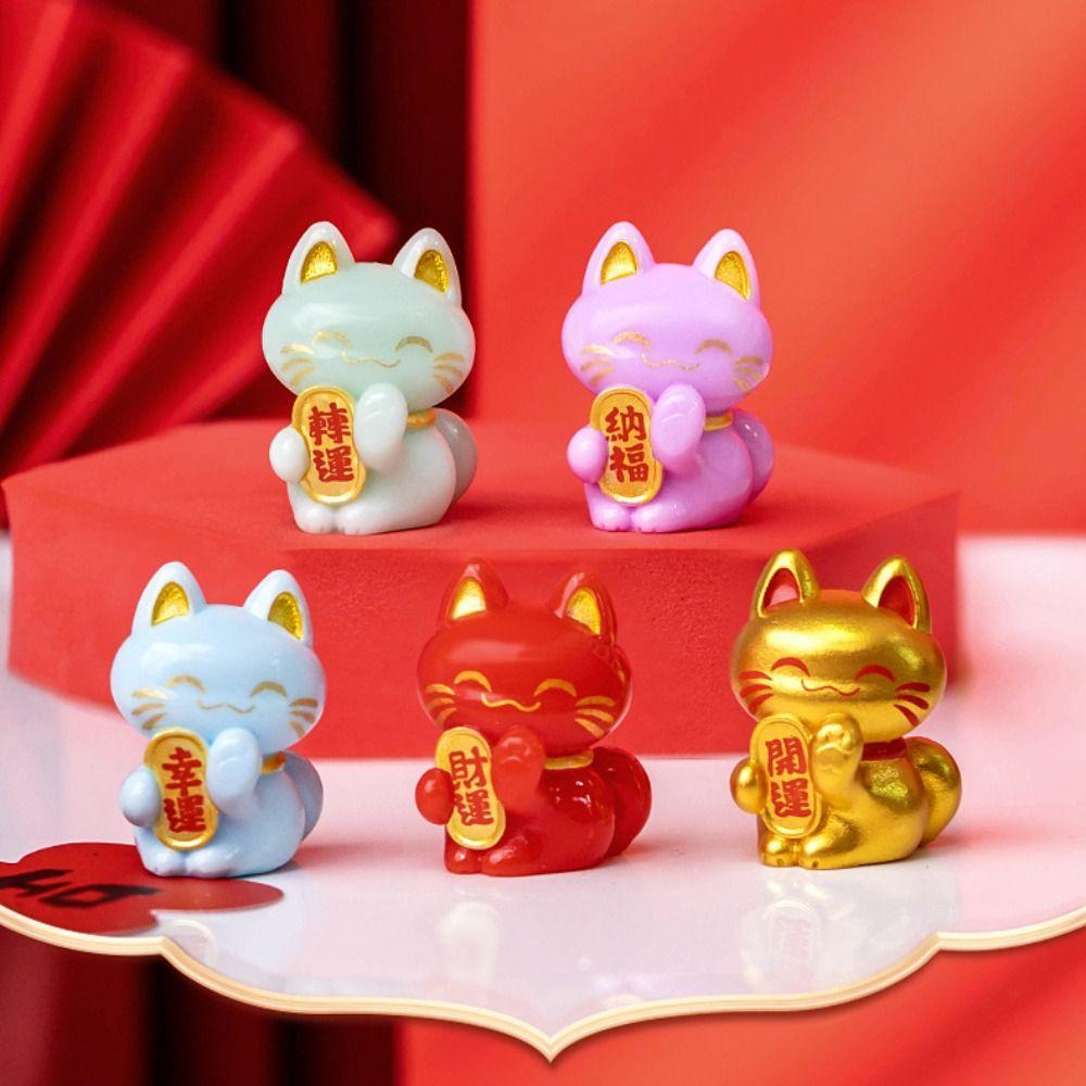 Creative Lucky Cat Figurine Cartoon Animal Model Miniatures Lucky Cat Statue Collectible