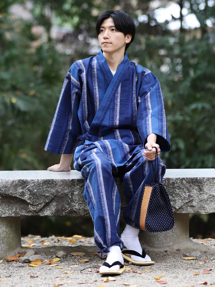 Мужской самуэ Куруме от Tayutaf, всесезонная хлопковая домашняя одежда, тканый Куруме, пижама для сауны, повседневная одежда, матовый узор, темно-синий, размер L