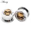 Alisouy 2PCS Stainless Steel Star Moon Sun Skull Cat Butterfly Ear Gauges Tunnels Plugs Expander Stretcher Piercing Body Jewelry