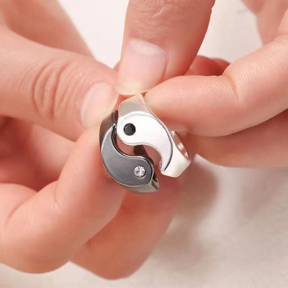 New Tai Chi gossip pattern ring, advanced sense stacking combination set, couple index finger alloy ring opening adjustable