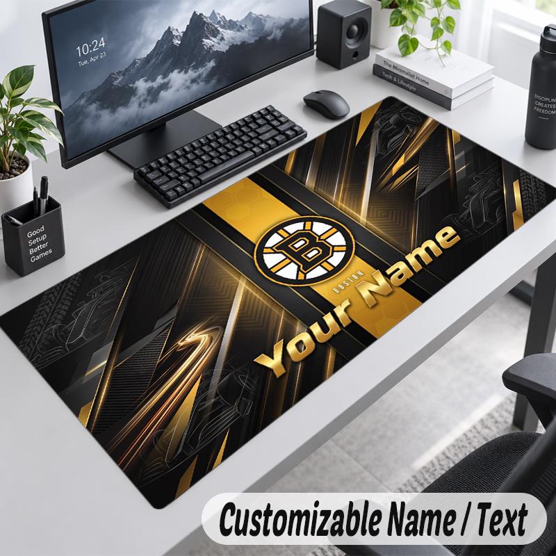 Custom Name Text Mouse Pad Boston Bruins Personalized Desk Pad For Work And Gaming