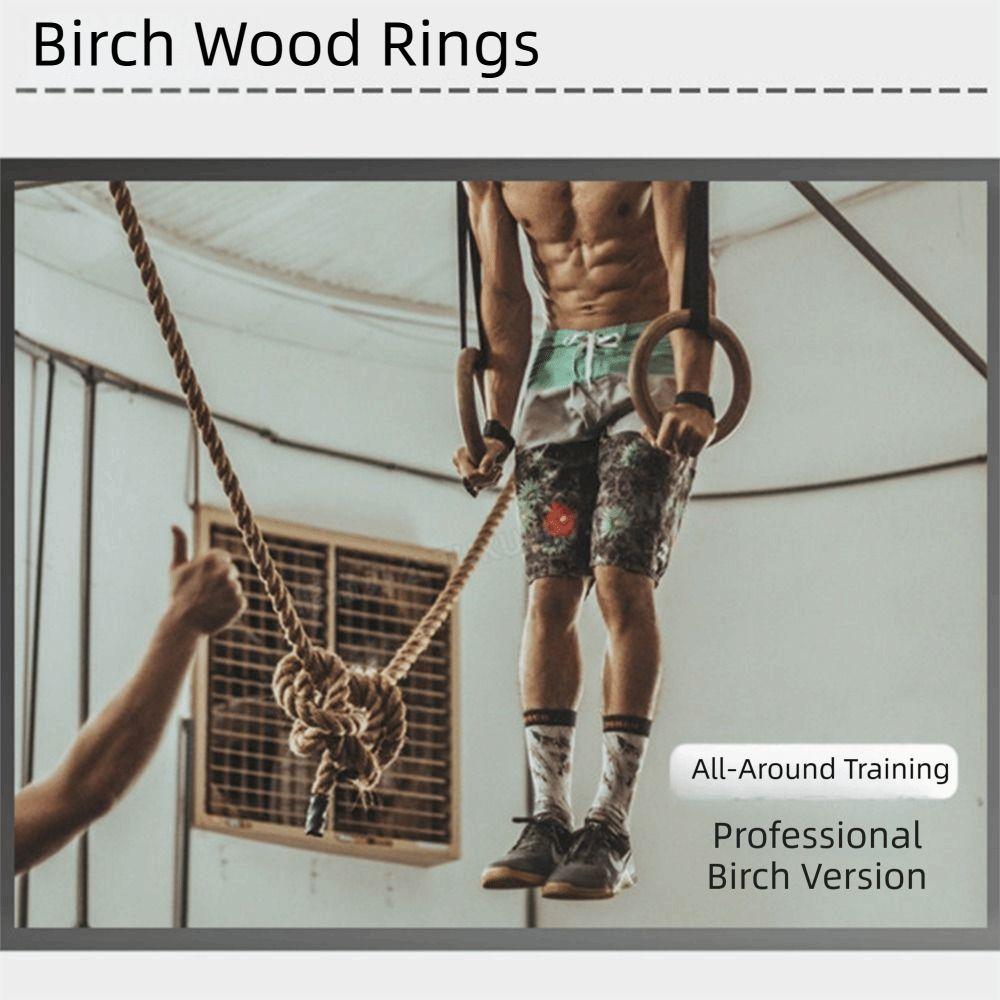 2Pcs Heavy Duty Gym Hanging Rings Solid Wood Pull Up Workout Rings Fitness Hoop Full Body Workout