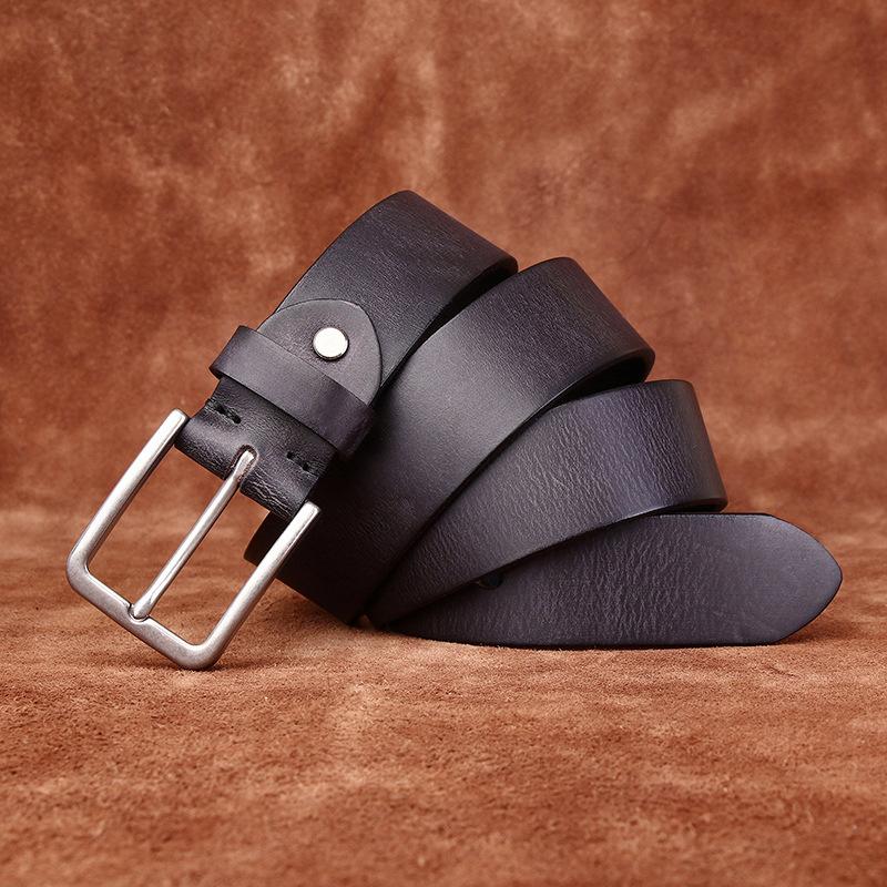 Belt Men's Matte Stainless Steel Buckle Genuine Cattlehide Leather Surface Retro Simple Fashion Trendy All-Matching Jeans Belt